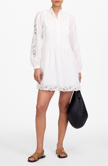 Madewell Pintuck Eyelet Long Sleeve Minidress In White