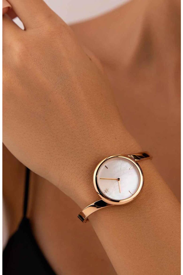 Claire Gemstone Watch, Alternate, color, White Pearl-Rose Gold