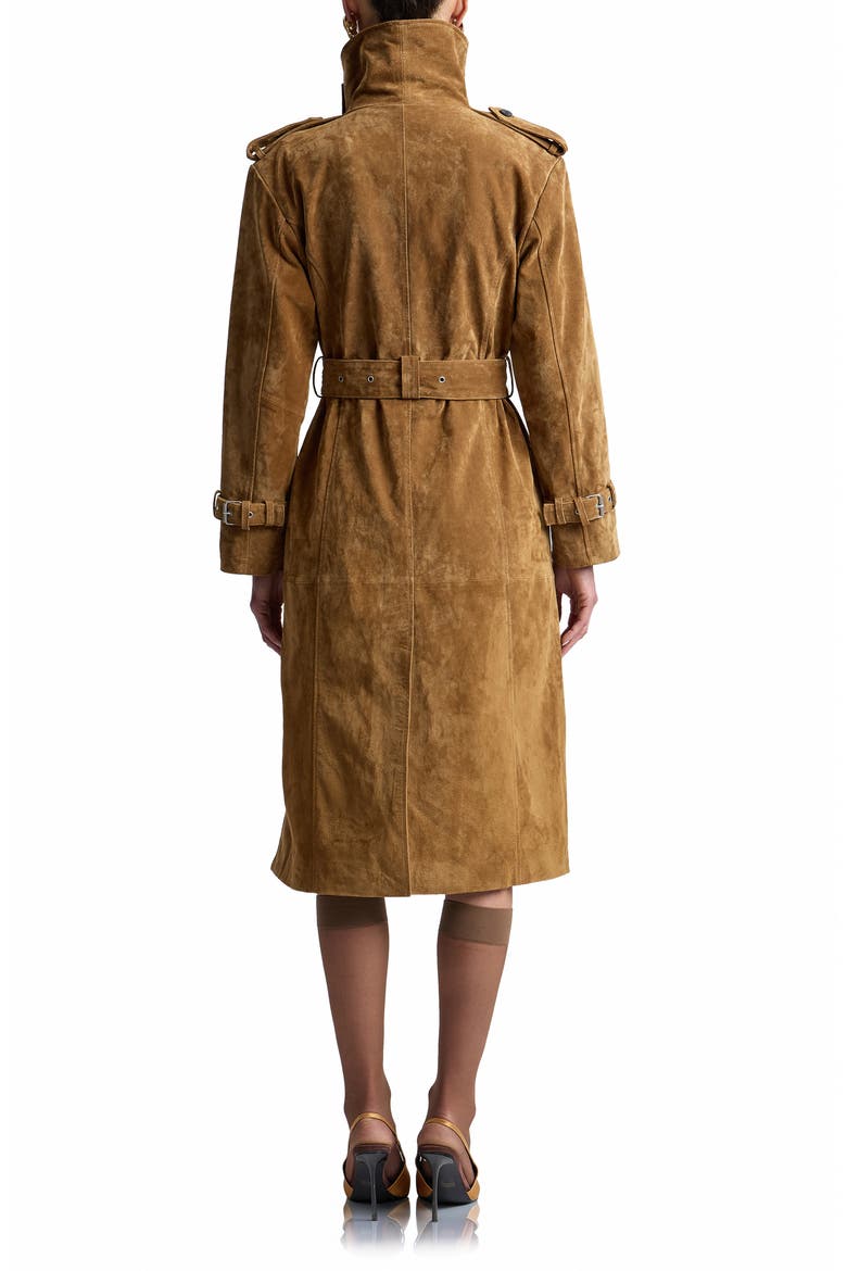 Funnel Neck Slouchy Leather Trench Coat, Alternate, color, WHISKEY