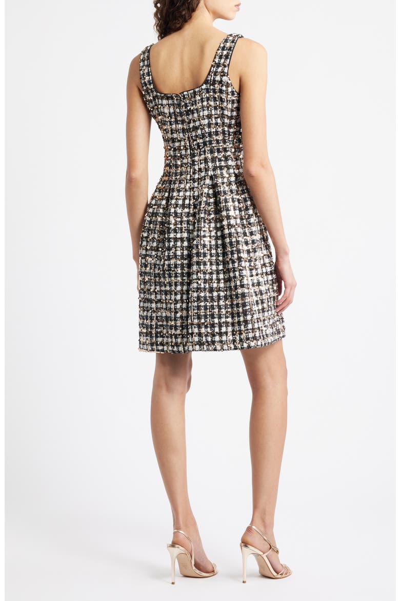 Sequin Bouclé Fit & Flare Dress, Alternate, color, WHITE BLACK
