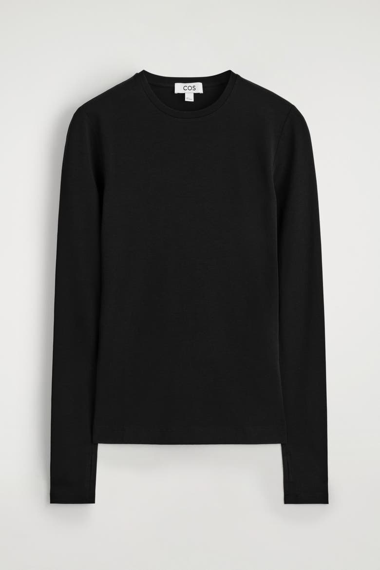 Cotton Long-Sleeved Top, Alternate, color, BLACK