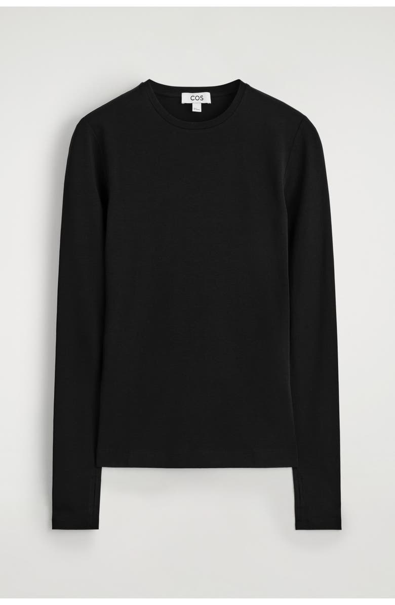COS Cotton Long-Sleeved Top, Alternate, color, Black