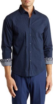 DENIM AND FLOWER Polka Dot Long Sleeve Button-Up Shirt