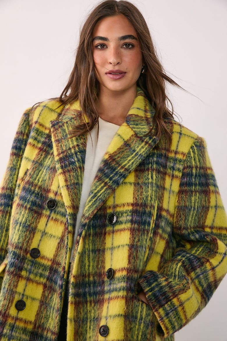 Checked Wool Blend Maxi Coat, Alternate, color, Yellow