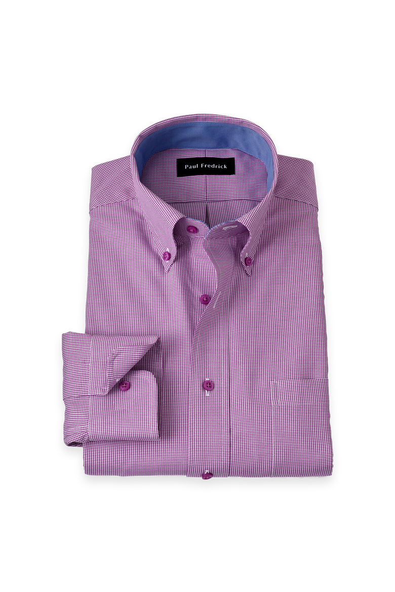 Cotton Buttondown Collar Twill Slim Contrast Trim Button Cuff Long Sleeve Shirt, Main, color, Purple