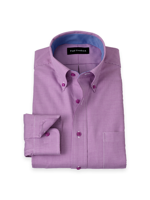Cotton Buttondown Collar Twill Slim Contrast Trim Button Cuff Long Sleeve Shirt