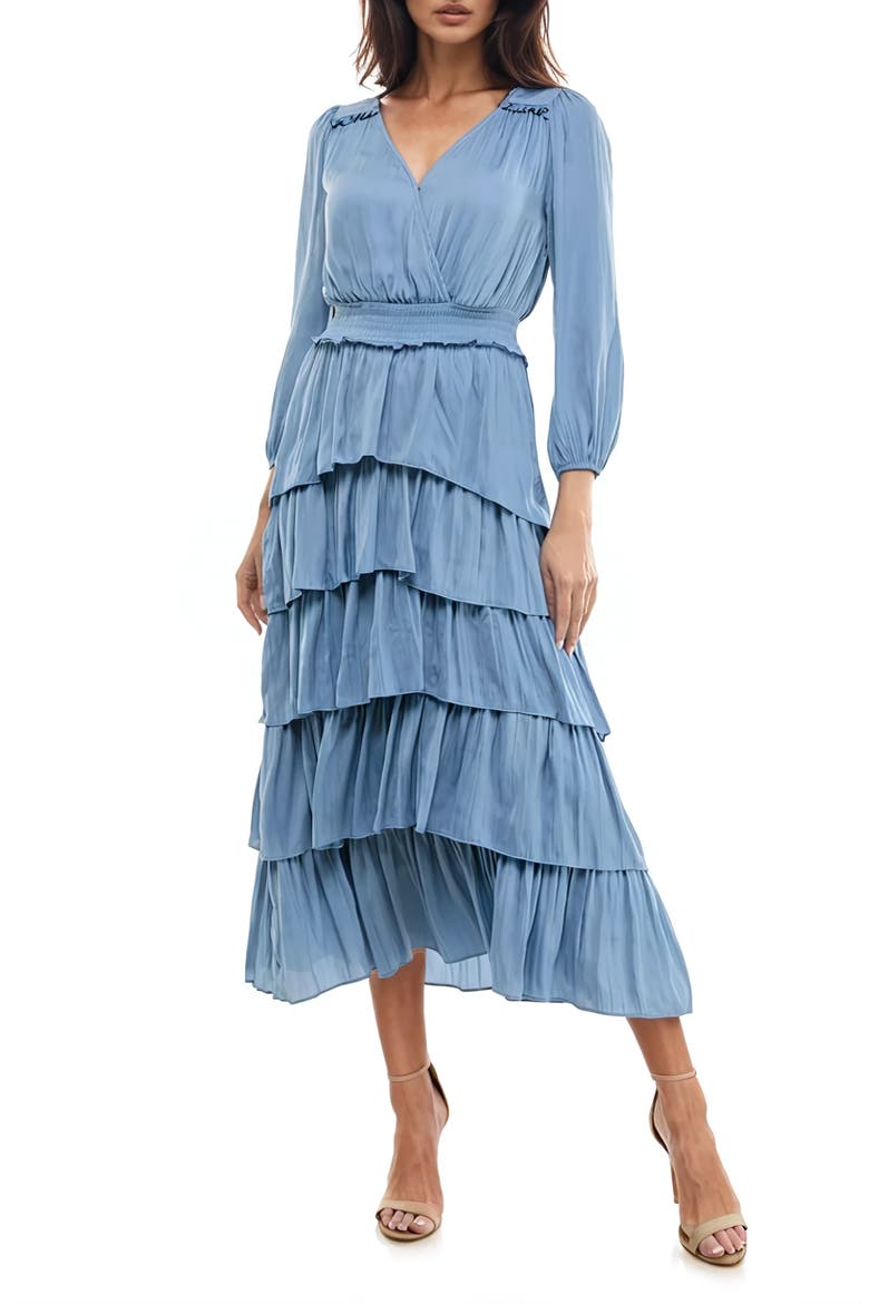 Ruffle Tiered Midi Dress, Main, color, BLUE STEEL