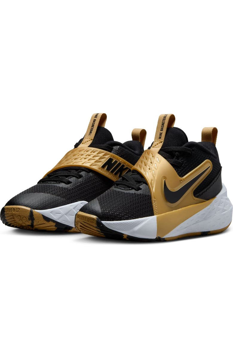 Nike Kids' Team Hustle D 12 Basketball Sneaker, Main, color, Black/ Metallic Gold/ White