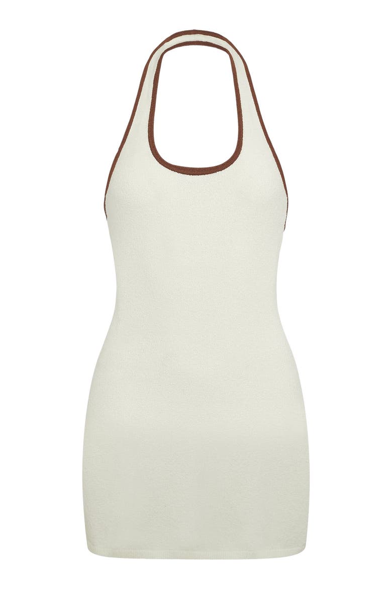 Cotton Boucle Mini Halter Dress, Alternate, color, Egret/Brown