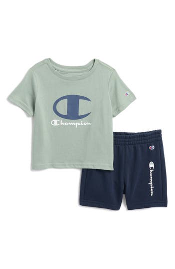 Champion Graphic T-shirt & Fleece Shorts Set In Dark Navy