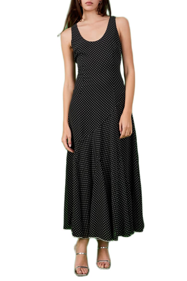 Dot Sleeveless Godet Maxi Dress, Main, color, BLACK/ WHITE