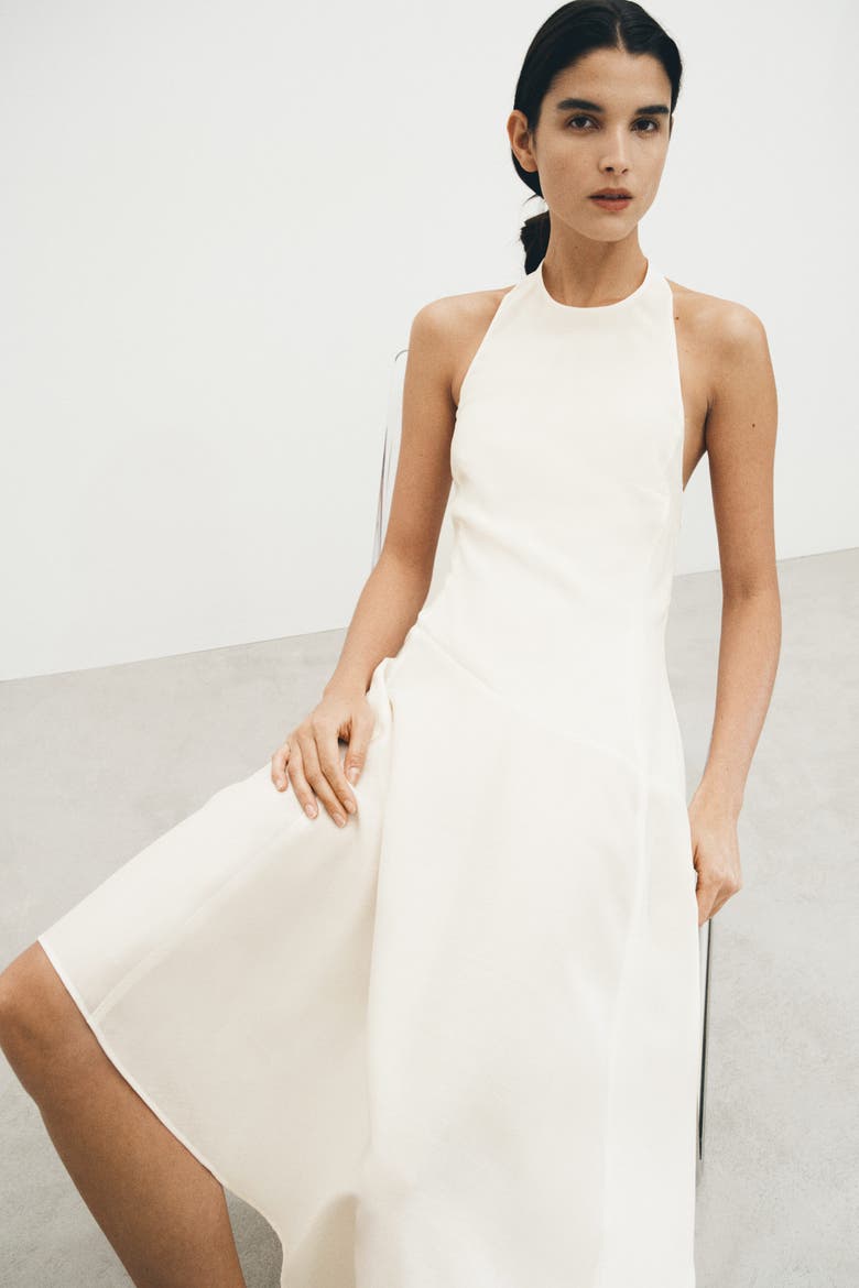 Asymmetric Halterneck Dress, Main, color, Cream