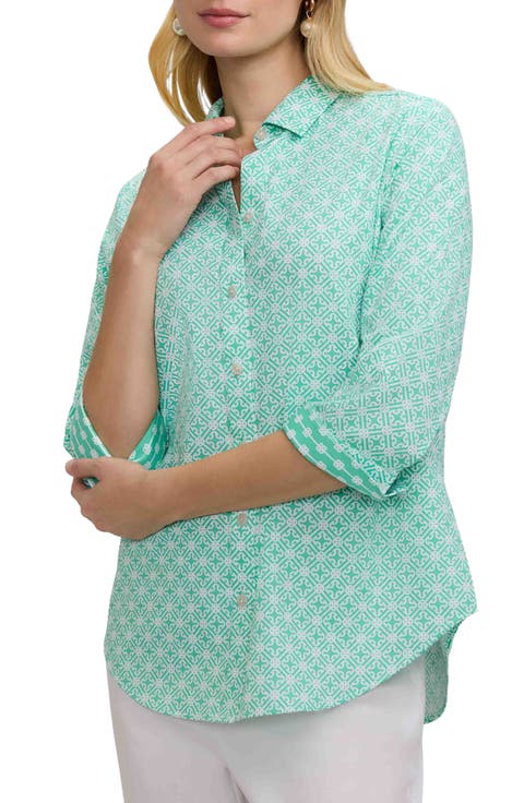 Margie Geo Lattice Three-Quarter Sleeve Button-Up Shirt