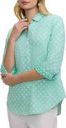 Foxcroft Margie Geo Lattice Three-Quarter Sleeve Button-Up Shirt
