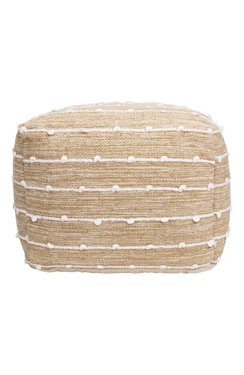 Northlight Woven Cotton Textured Stripe Square Pouf - 14" - Beige, Main, color, Beige