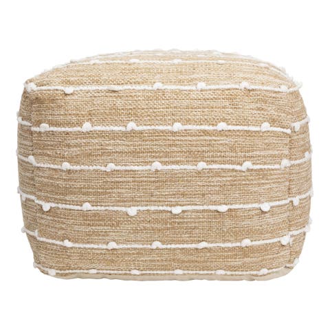Woven Cotton Textured Stripe Square Pouf - 14" - Beige