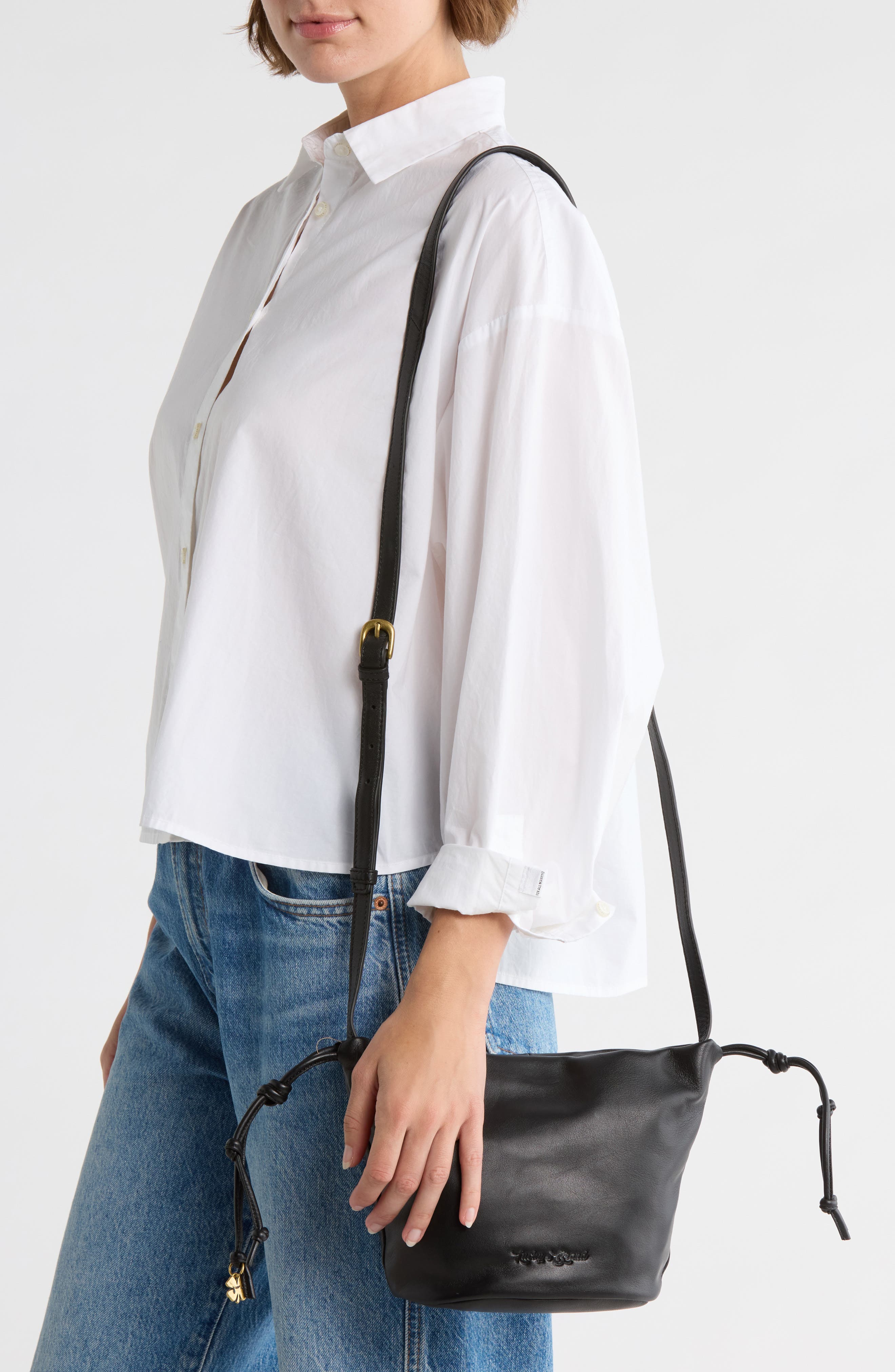 Lucky Brand Tess Drawstring Leather Bucket Bag, Alternate, color, Black