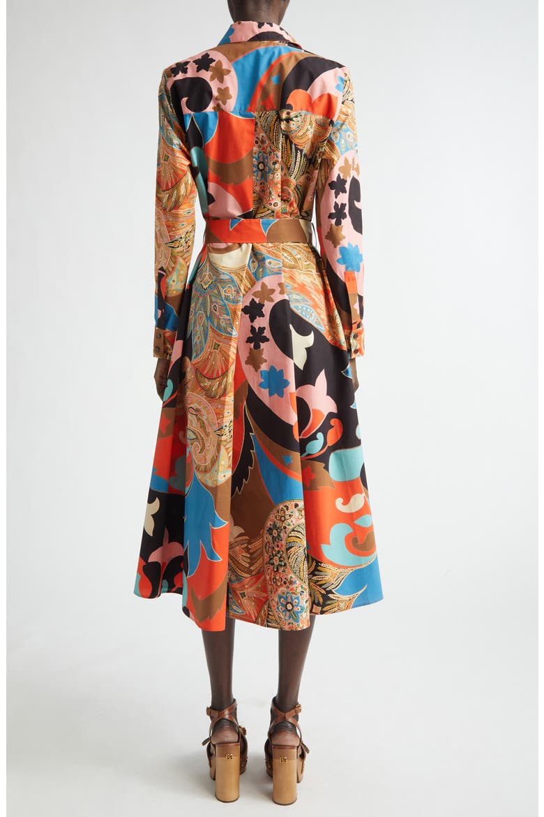 Paisley Lotus Print Long Sleeve Midi Shirtdress, Alternate, color, RED