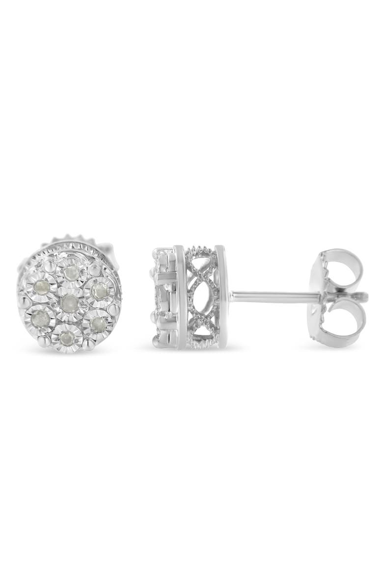 Haus of Brilliance Silver Diamond Cluster Stud Earrings, Alternate, color, White