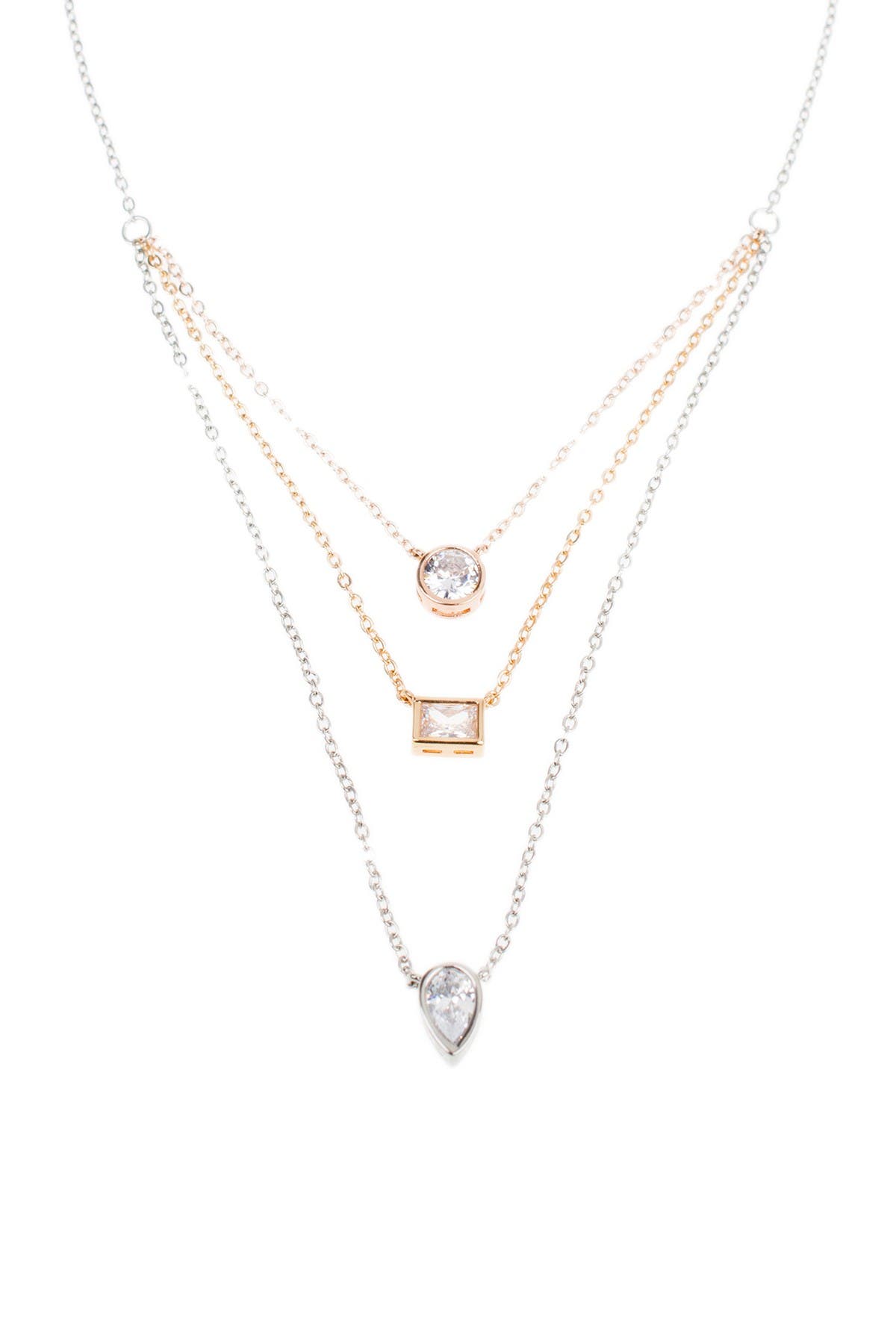 CZ by Kenneth Jay Lane Mixed CZ Triple Tier Layered Necklace