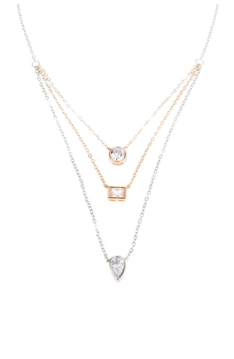 CZ by Kenneth Jay Lane Mixed CZ Triple Tier Layered Necklace, Main, color, Clear/ Silver/Gold/Rose Gold