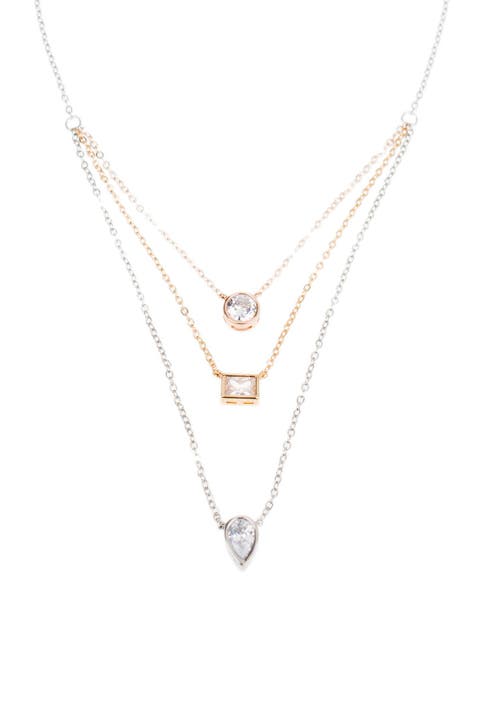 Mixed CZ Triple Tier Layered Necklace