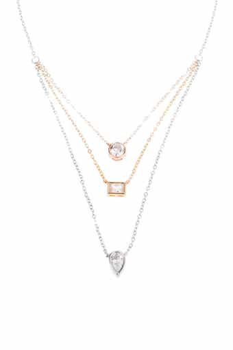 CZ by Kenneth Jay Lane Mixed CZ Triple Tier Layered Necklace