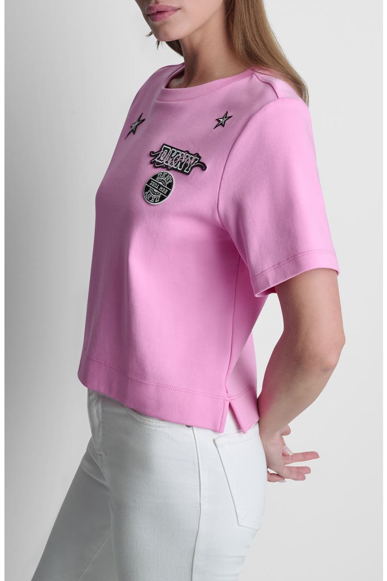 Pins & Patches Crop Cotton T-Shirt, Alternate, color, BRIGHT PEONY