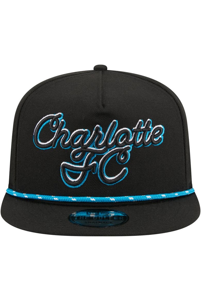 Men's New Era  Black Charlotte FC Script Golfer Adjustable Hat, Alternate, color, Black