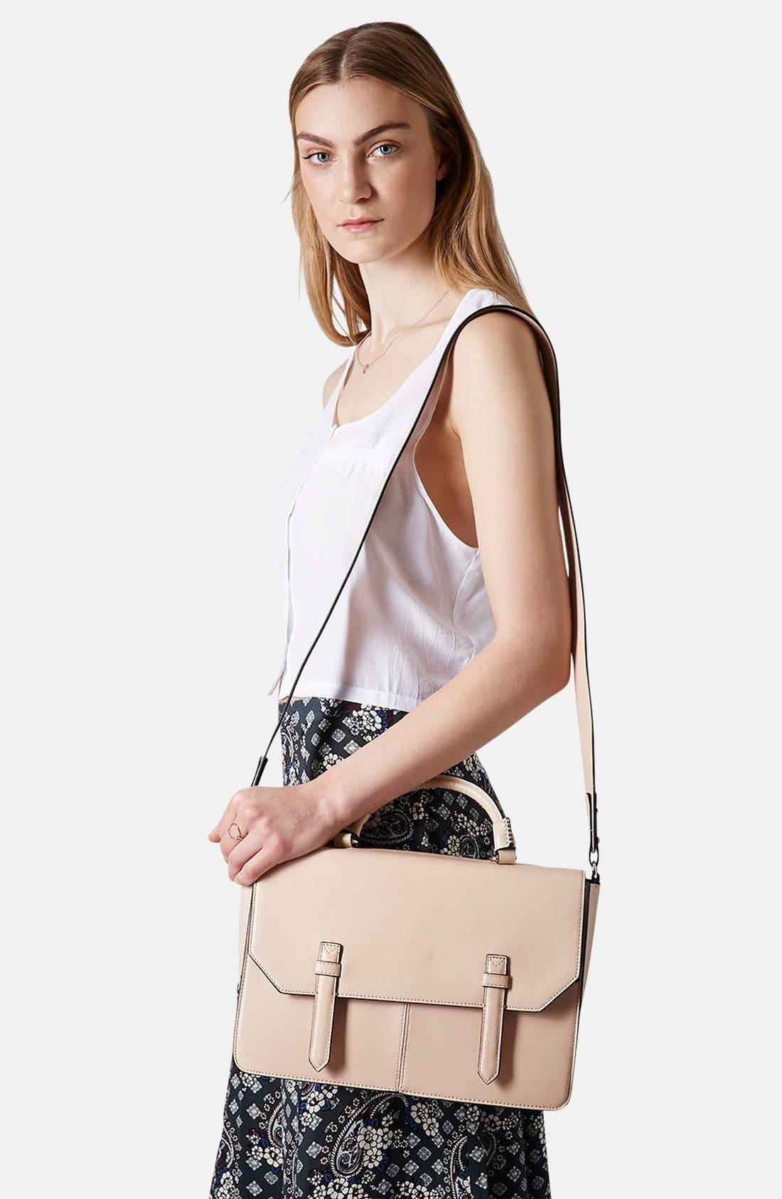 'Clean' Faux Leather Satchel, Alternate, color, NUDE