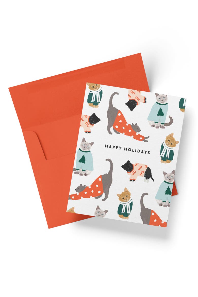 Holiday Cat Cards Boxed Set of 8 Cards, Alternate, color, Red Envelopes