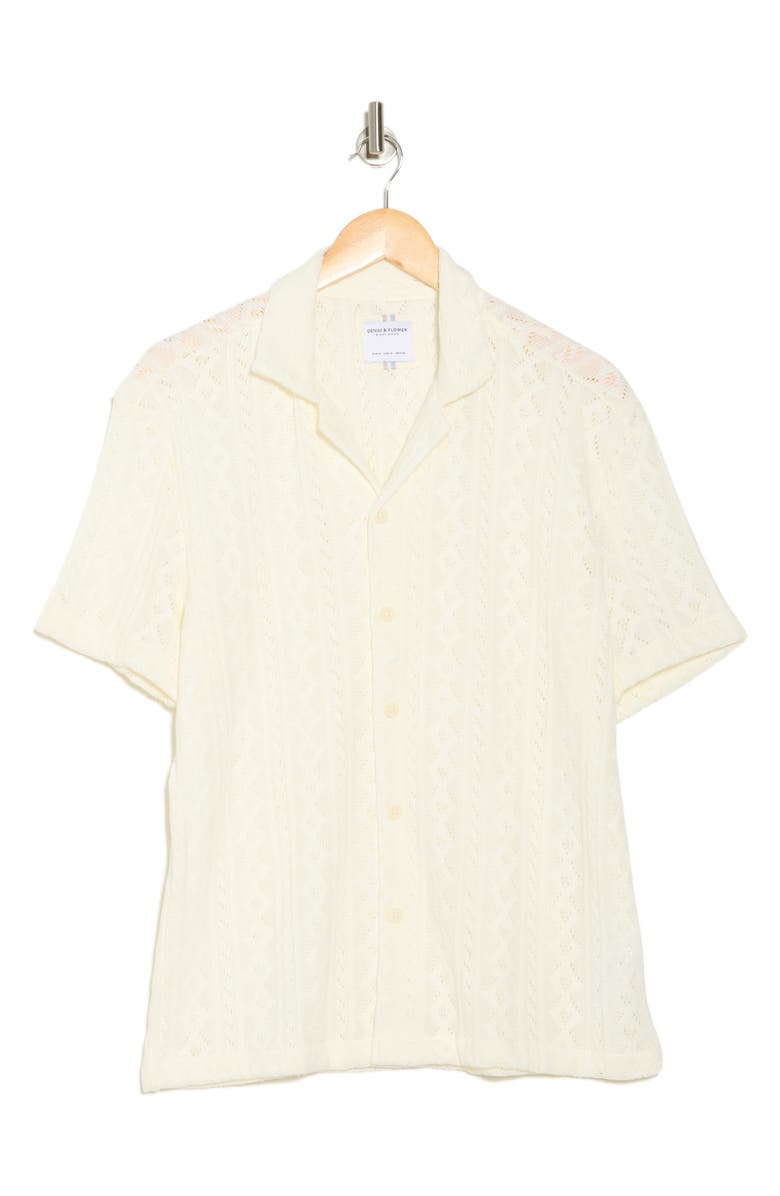 DENIM AND FLOWER Textured Relaxed Fit Knit Short Sleeve Button-Up Shirt, Alternate, color, Off White