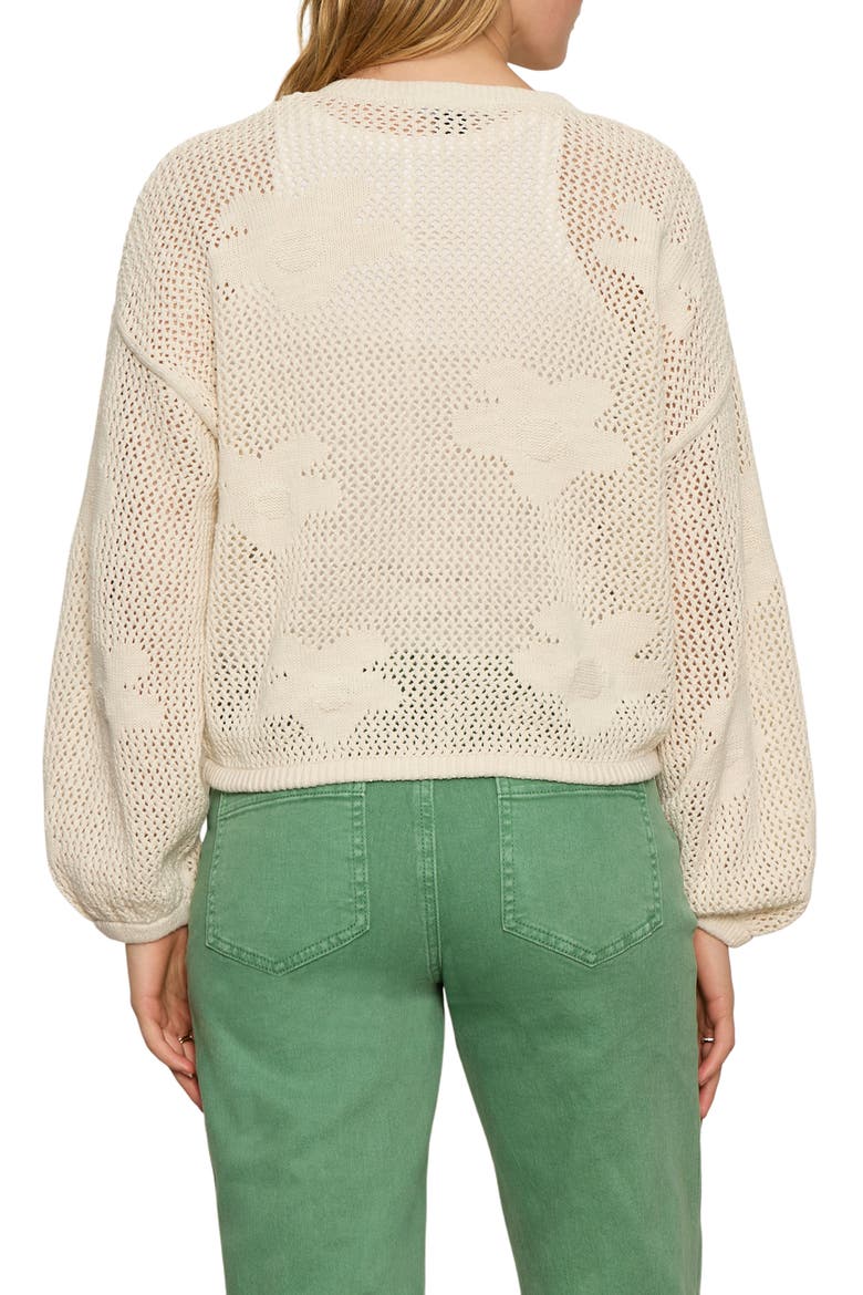 Daily Escape Flower Knit Front Zip Sweater, Alternate, color, COLLAGEN WHITE