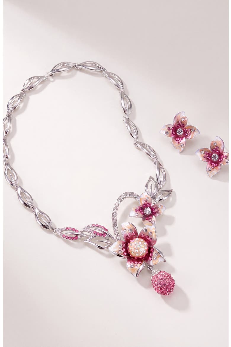 Flower Necklace and Earrings Set, Alternate, color, Pink