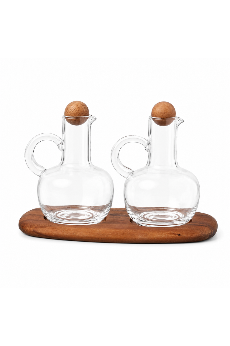 Oil & Vinegar Cruet Set with Acacia Tray, Main, color, Brown