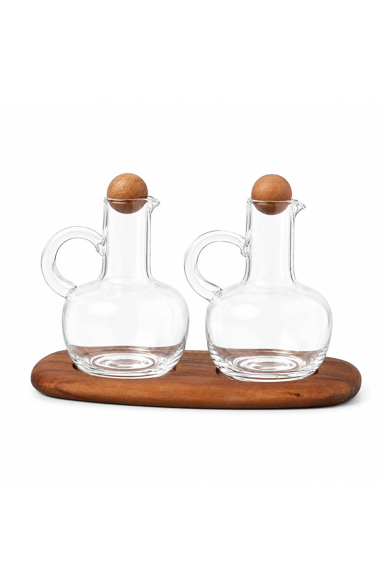 Be Home Oil & Vinegar Cruet Set with Acacia Tray, Main, color, Brown