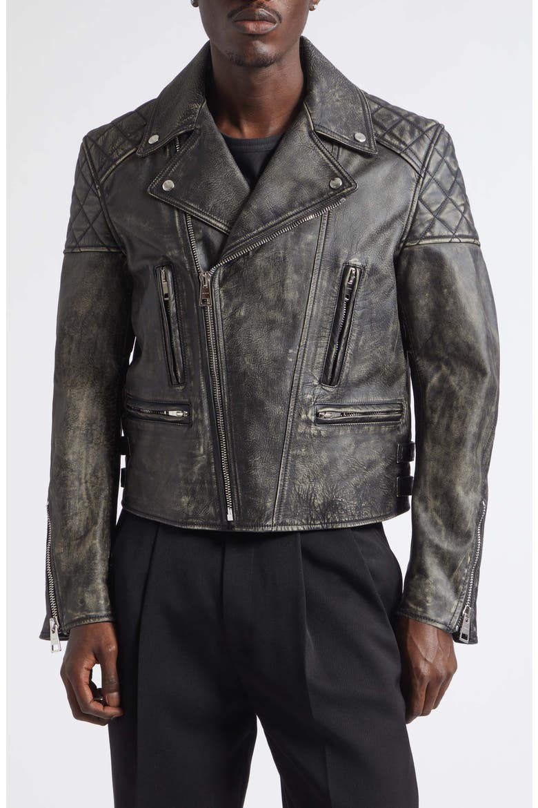 Sunflower Back Leather Biker Jacket, Main, color, FADED BLACK