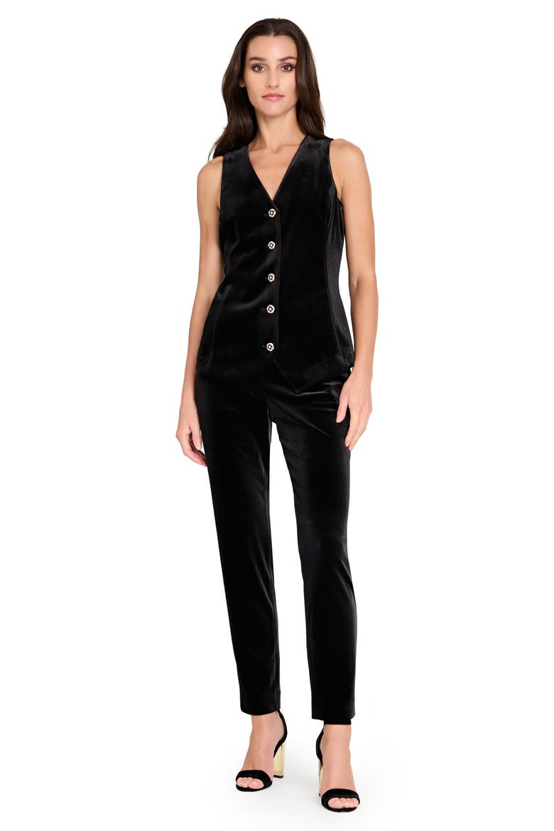 Velvet Embellished Button Vest, Alternate, color, BLACK