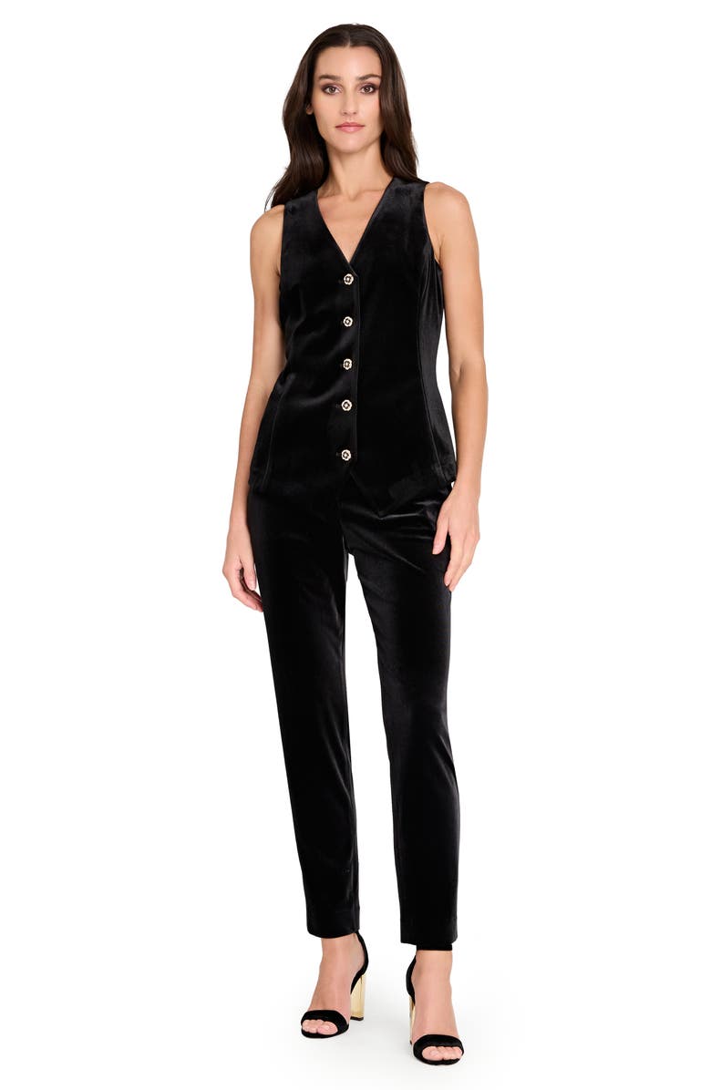 Tahari ASL Velvet Embellished Button Vest, Alternate, color, Black