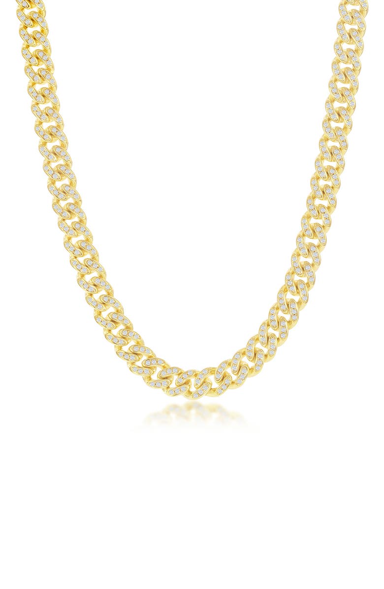 SIMONA 14K Gold Plated Sterling Silver Pave CZ Curb Chain Tennis Bracelet, Main, color, 