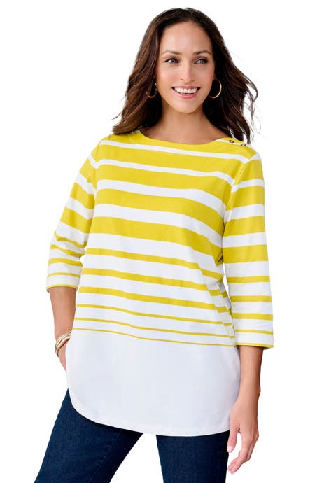 Stretch Cotton Boatneck Tunic (Plus Available)