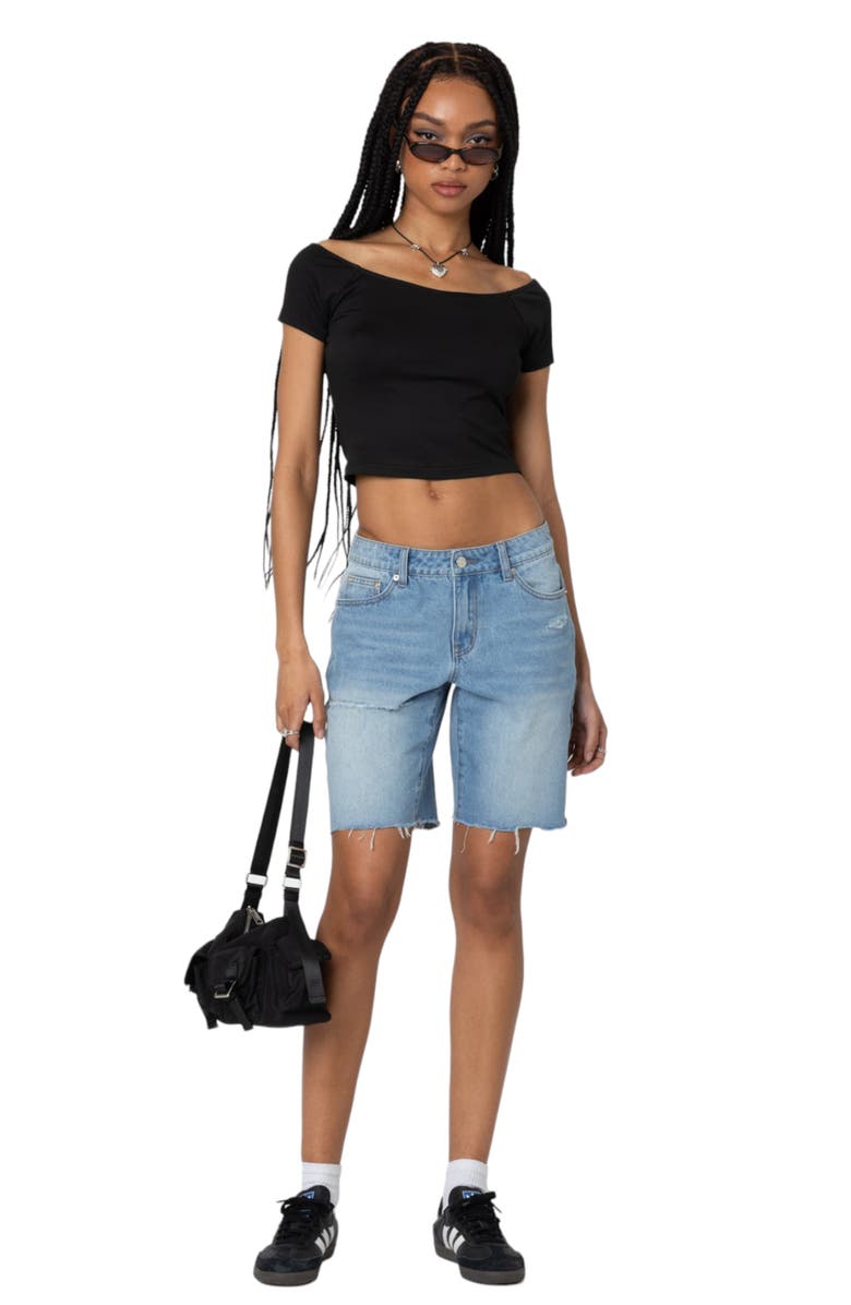 EDIKTED Alexandera Ballet Neck Cotton Crop T-Shirt, Alternate, color, Black