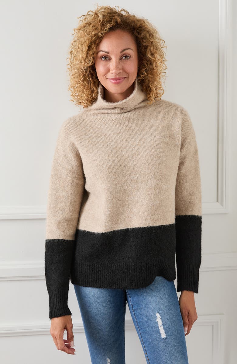 Karen Kane Colorblock Turtleneck Sweater, Alternate, color, Oatmeal