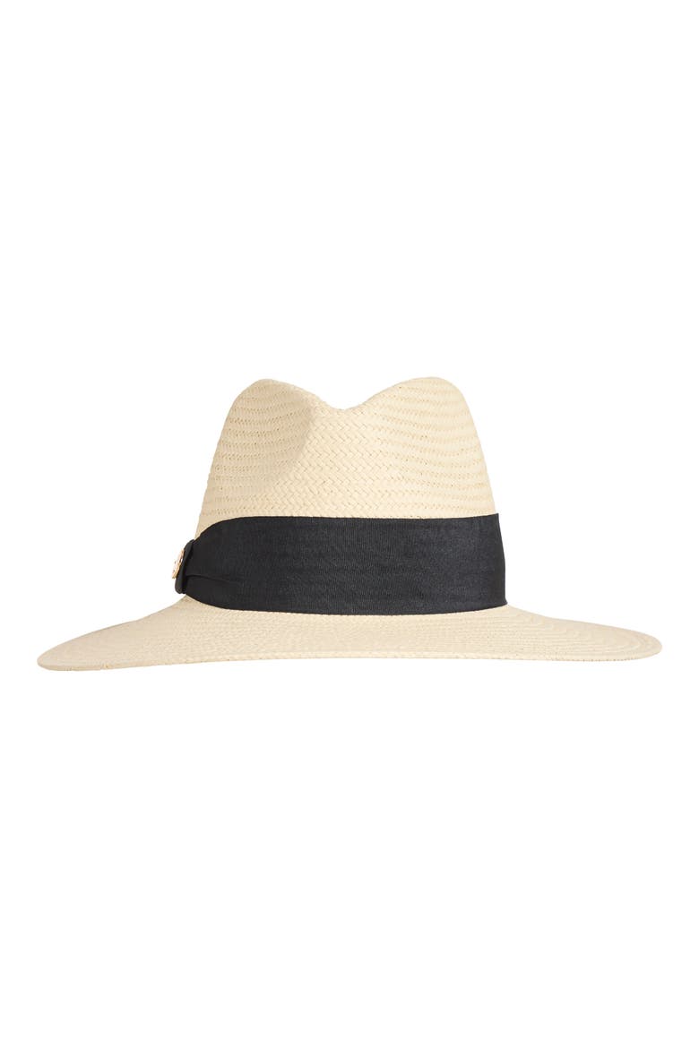 Ribbon Trim Straw Fedora, Main, color, WHITE/ BLACK