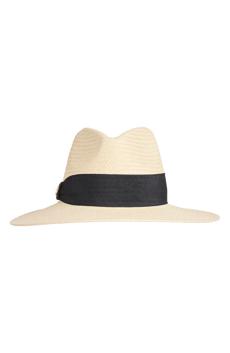 Bruno Magli Ribbon Trim Straw Fedora, Main, color, White/ Black