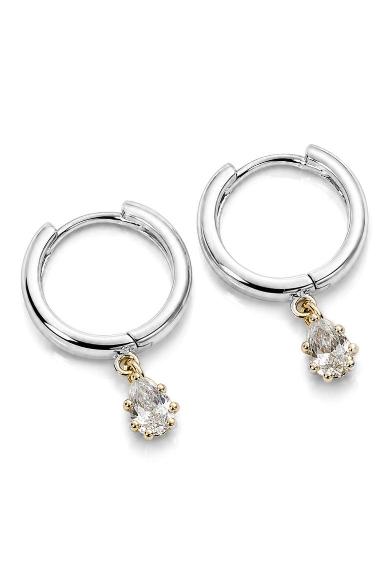 Cubic Zirconia Teardrop Huggie Hoop Earrings, Main, color, GOLD