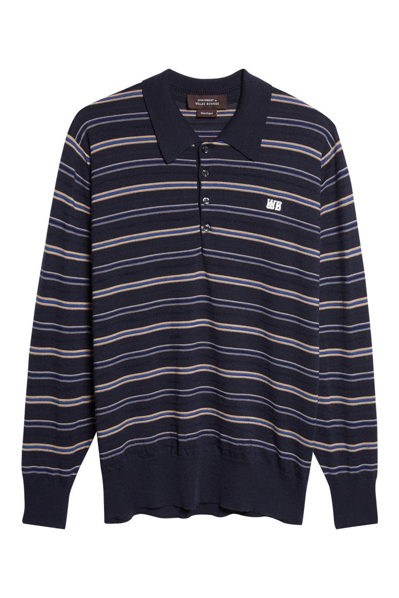 Beam Stripe Long Sleeve Merino Wool Polo, Alternate, color, CHAMBRAY BLUE/ NAVY/ ROOIBOS