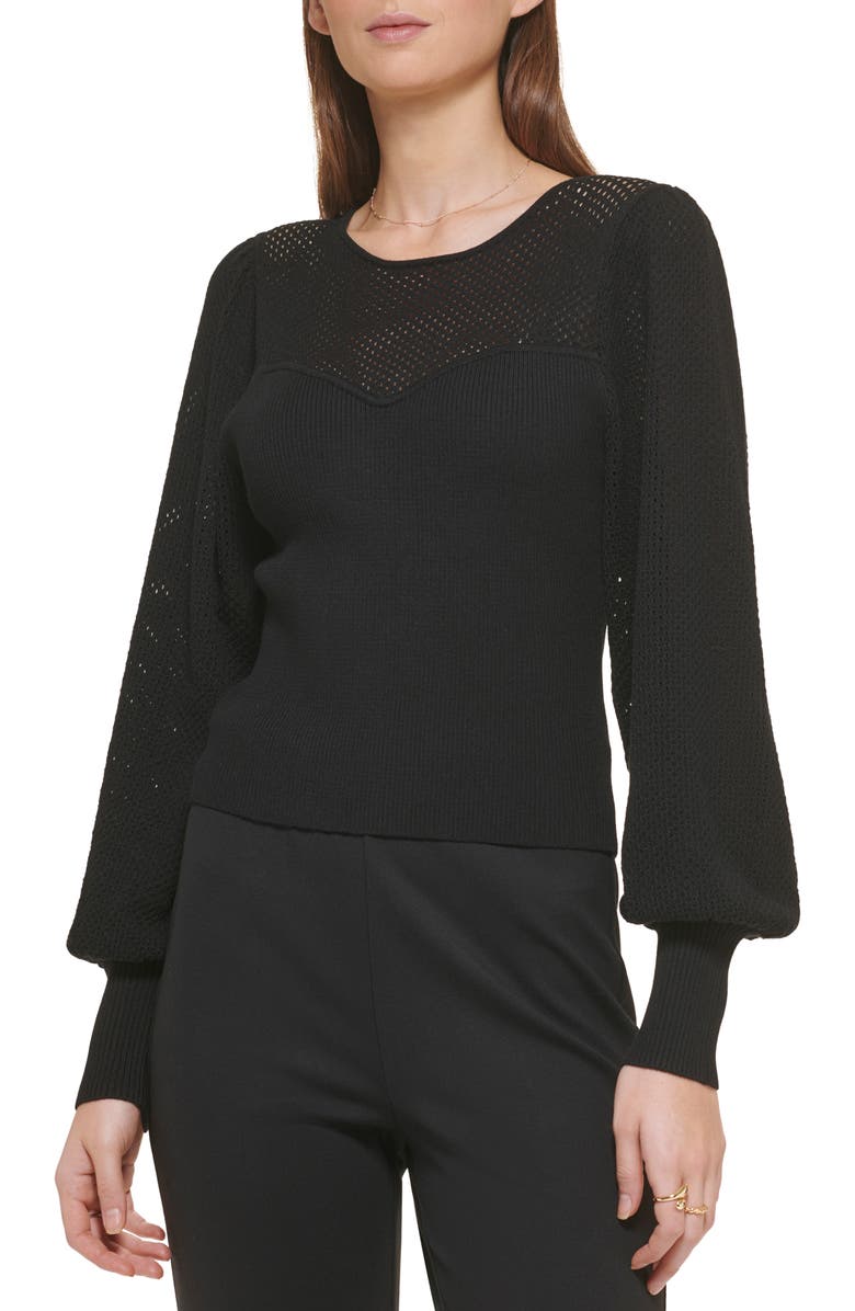 DKNY Mesh Yoke Sweetheart Sweater, Main, color,