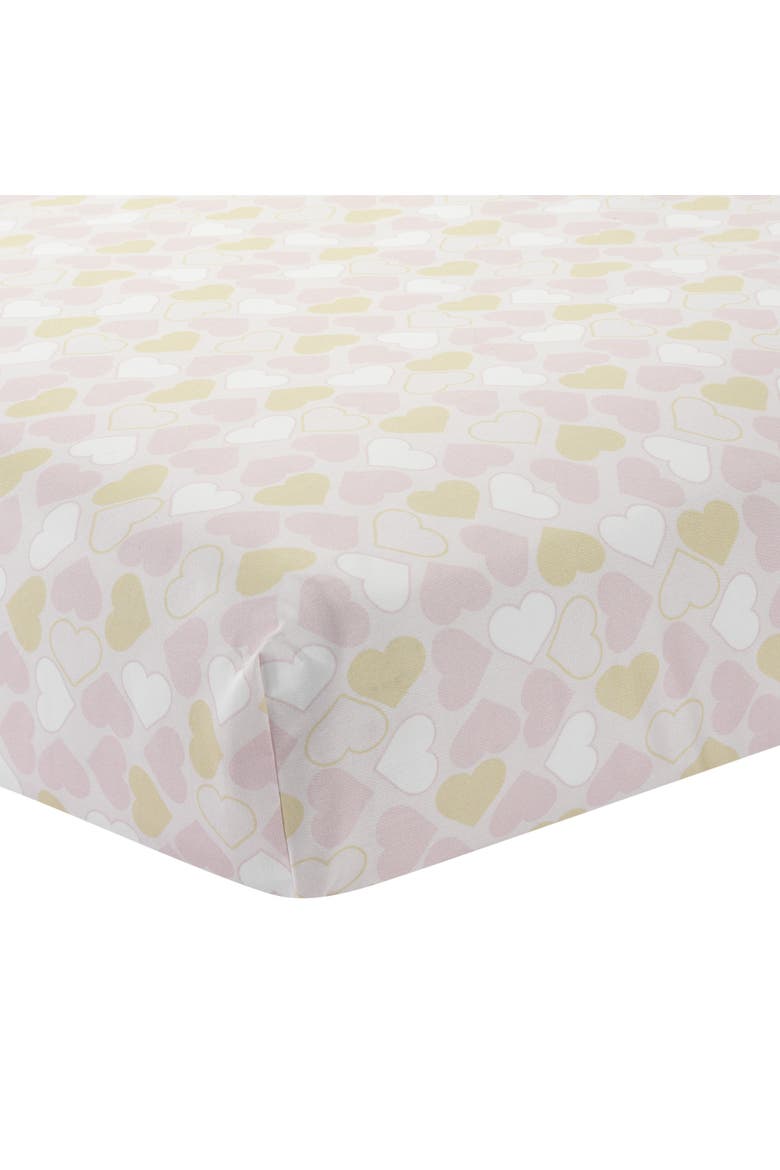 Baby Love Metallic Hearts, Stripes and Chevrons 4-Piece Nursery Crib Bedding Set, Alternate, color, Pink
