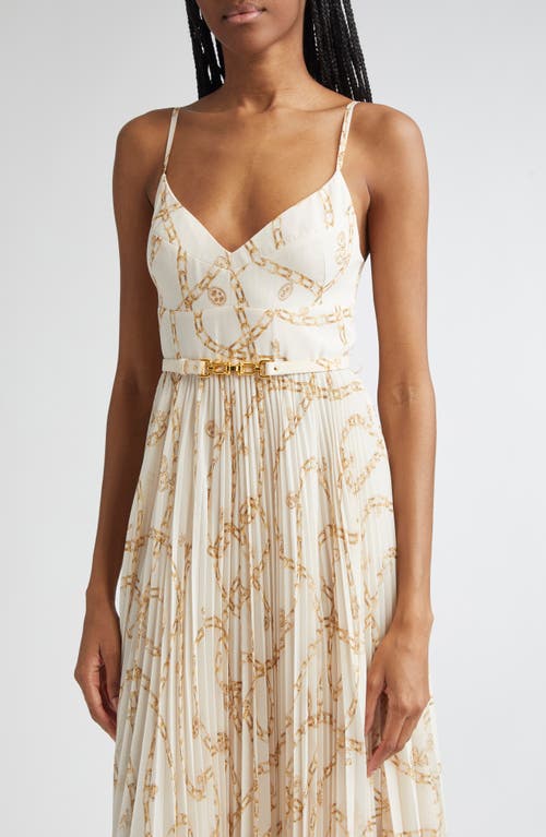 Zimmermann Chain Print Belted Sunray Pleated Picnic Dress In Neutral